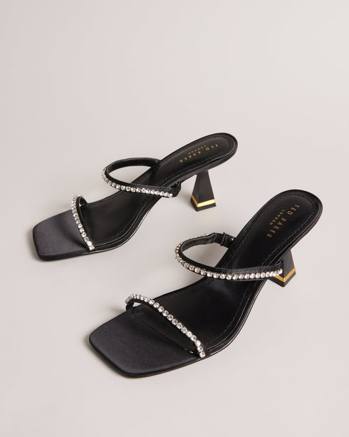 RINITA-Sandals-Slip on the RINITA heels and get ready to shine. Sumptuous satin and dazzling diamantes come together for the ultimate finishing touch to these timeless kitten heels. Mule sandals Satin Slip on Open square toe Diamante embellished straps Geometric heel with metallic detail Heel height: 7cm- Ted Baker Romania